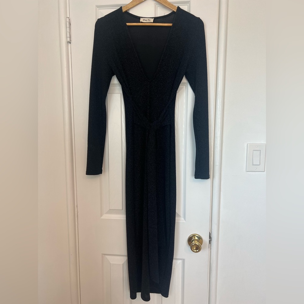 🌟 Spring Haze Los Angeles Black Shimmering Twist Knot Dress - Size L - NWOT